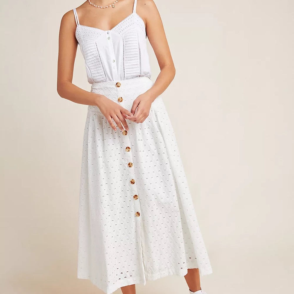 Maeve by Anthropologie Vanderbilt White Eyelet Skirt